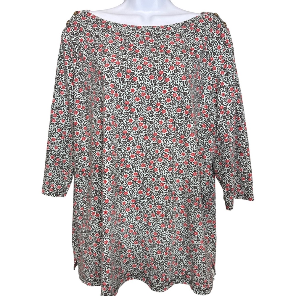 Jessica London Womens Gray Red Floral Boat Neck Tunic Top Sz 18/20 Flowy Casual